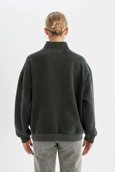 DeFacto Oversize mikina Wide Fit z tlusté tkaniny s polovičním zipem