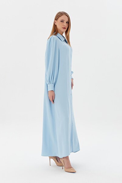 Genel Markalar Krep Kumaş Gömlek Elbise Açık Mavisi