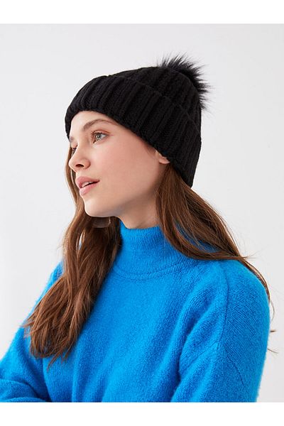 LC Waikiki LCW ACCESSORIES Women's Knitted Beret with Pompom Detail
