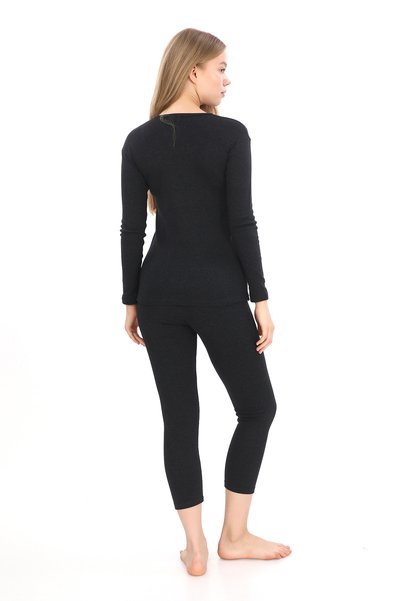 SAUNA SUIT Unisex Winter Warm Thermal Underwear Top and Bottom Set, Cotton Anthracite Color Thermal Set