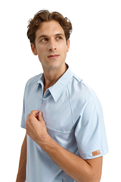 Brl Üniforma قميص جراحي بياقة قميص وأكمام قصيرة وأكمام قصيرة باللون الأزرق ال...