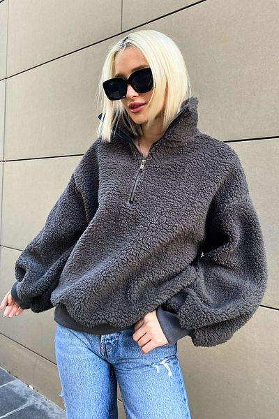 Madmext Smoked Plush Zipper Collar Sweatshirt MG1413