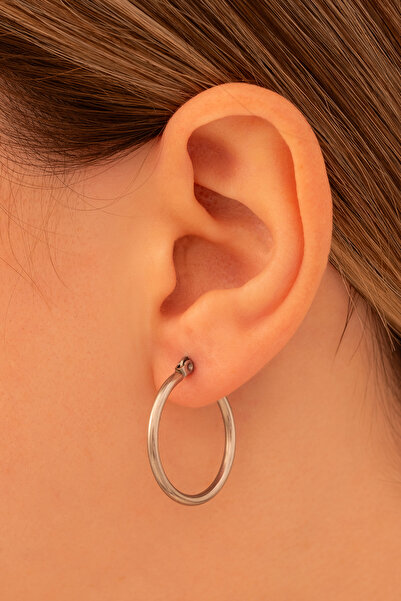 OSMANLI GÜMÜŞ Ottoman 20mm Halka Kesim Yuvarlak Model Çelik Kadın Küpe - Gkpy...