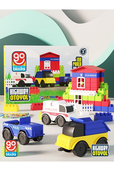 Go Toys مجموعة مكعبات بناء الطريق السريع المكونة من 100 قطعة - ألعاب Go Blocks Mega