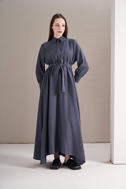 Mevra A Pile Ekstra Salaş Modal Elbise İndigo