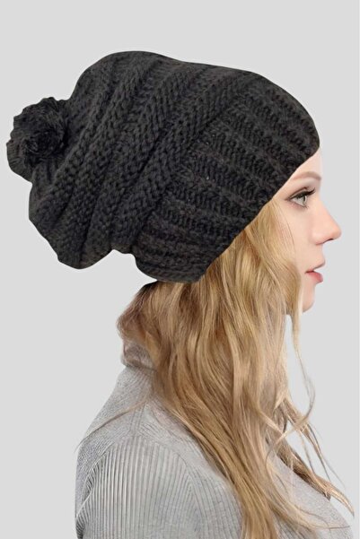 Trenderrs قبعة نسائية محبوكة سميكة مع بوم بوم