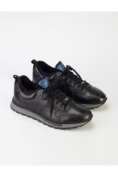 Cabani Genuine Leather Black Lace-Up Gel Sole Men's Sports Shoes