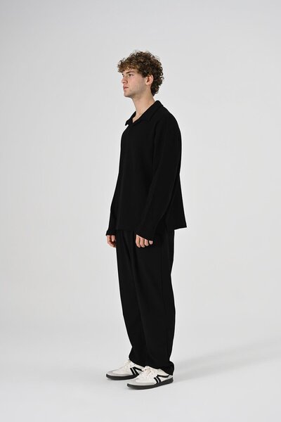 Dembu Polo Yaka Oversize Triko Kazak Siyah