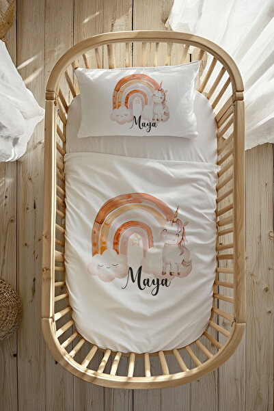 Astral Baby %100 Pamuk Saten Isme Özel Isimli Anne Yanı Beşik Nevresim Takımı...