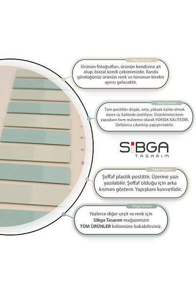 sibga tasarım Transparent Colored Post-It Note Paper - 200 Sheets Bookmark Sticker