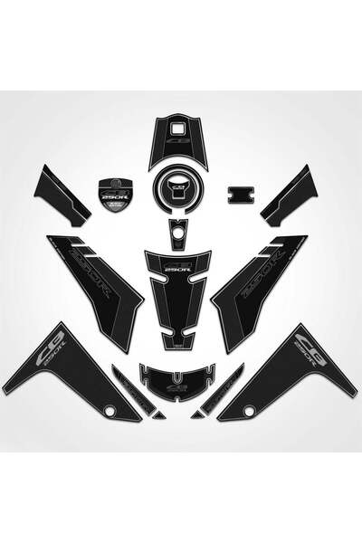 Redline Grafik Cb 250 R Full Sticker Pad Set Motorsiklet Koruma Siyah-Gümüş