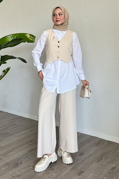 InStyle طقم بدلة ثلاثية باللون البيج