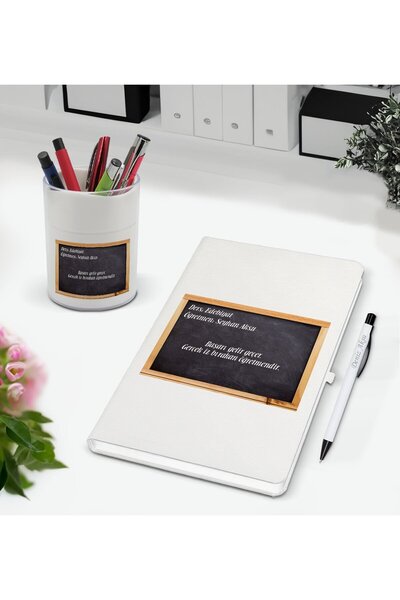 Bk Gift Kişiye Özel İsimli Okul Tahtası Tasarımlı Defter Kalem ve Kalemlik He...