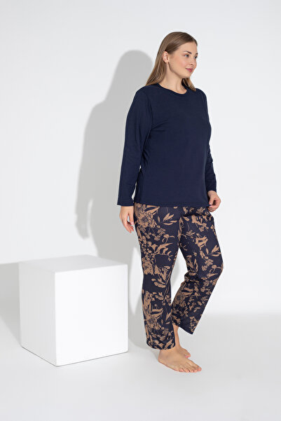 ModaLeaf Long Sleeve Navy Blue Floral Print Pajamas Set - 100