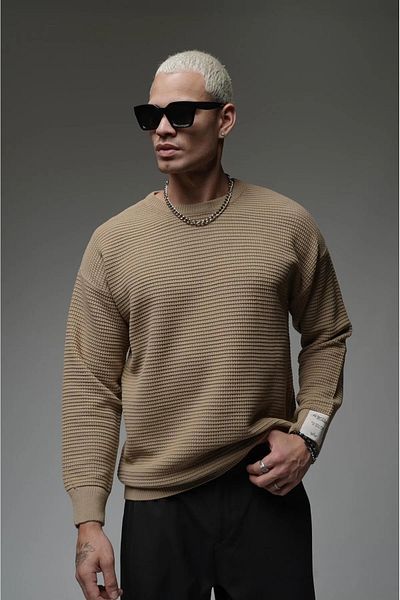Butik TREND BIZ Πλεκτό πουλόβερ με λαιμόκοψη Oversize Πλεκτό Ζακάρ