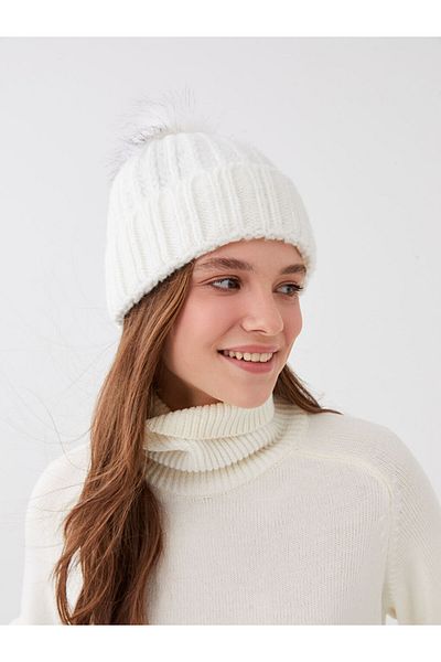 LC Waikiki Women's Knitwear Beret with Pompom Detail