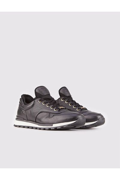 Cabani Genuine Leather Black Laced White Thermo Sole Men's Sports Shoes