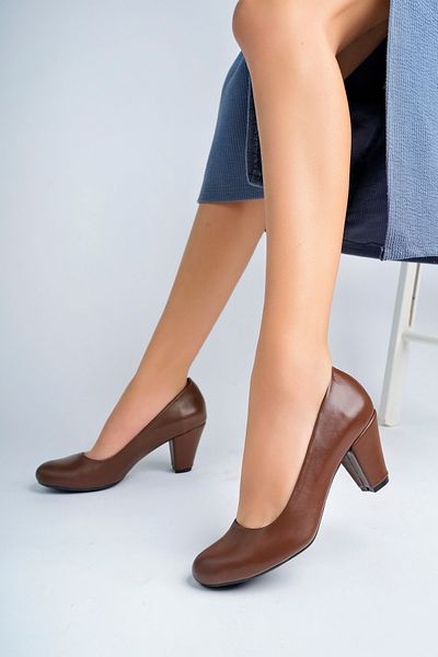 Deripabuc Genuine Leather Brown Women's Heeled Leather Shoes Trc-1073