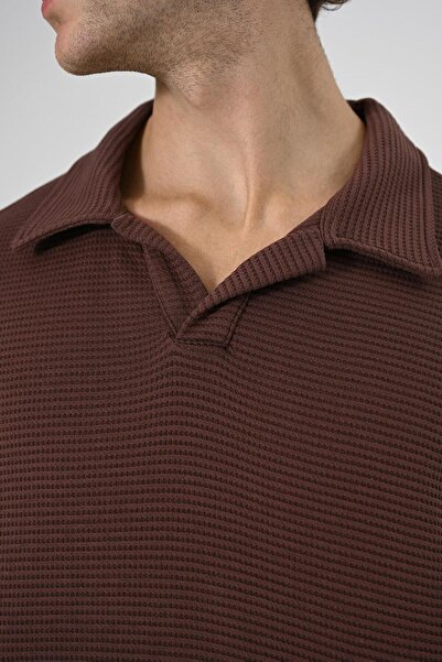 Dembu Polo Yaka Oversize Triko Kazak Kahverengi