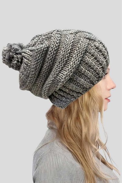 Trenderrs Women's Thick Knitted Beanie with Pompom