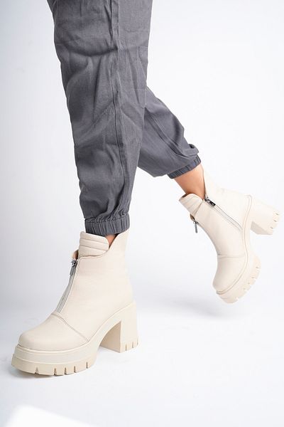 Deripabuc Genuine Leather Beige Women's Leather Boots Dp73-5001