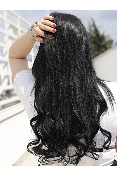 TAKIŞTIR Ανθεκτικό στη θερμότητα Μαλλιά Yarımay Snap - 1b - Μαύρο - Κυματιστό - 60 cm - 110 gr (Zeynep)