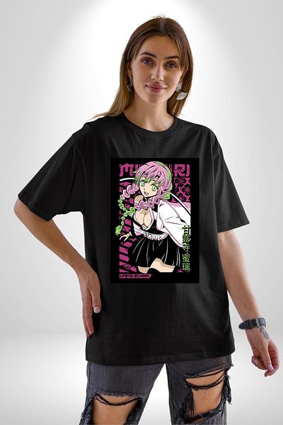Angemiel Anime Demon Slayer Kimetsu No Yaiba Mitsuri Kanroji Cotton Crew Neck Women Men Oversize Boyfr