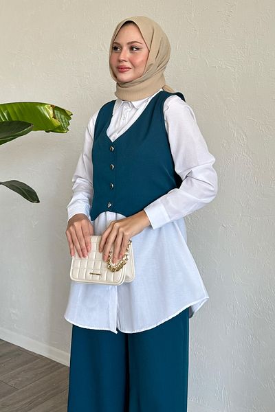 InStyle Benzinkék mellény hármas öltönykészlet