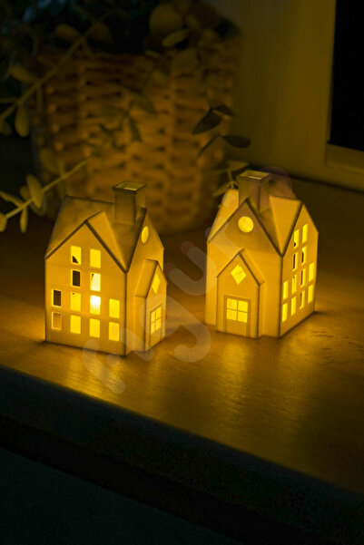 figurio Kış Evi Tealight Mumluk / 2'li Set / Tavşan Hediyeli