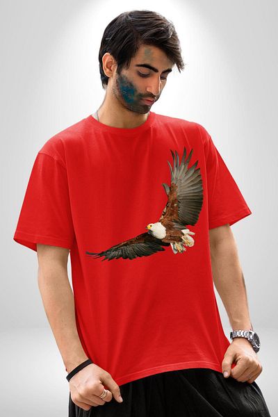 Angemiel Eagle Freedom Cotton Crew Neck Women Men Oversize Boyfriend Digital Printed Red T-shirt