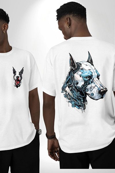 Angemiel Robot Cyborg Dog Doberman Pattern White Oversize Women's/Men's T-Shirt