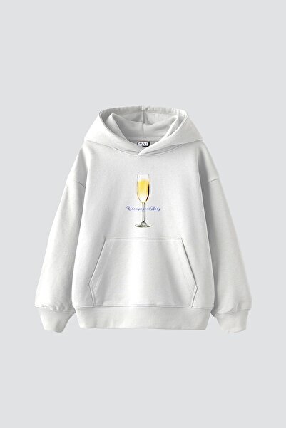 Bak Moda Оверсайз унісекс преміум біла худі з принтом Champagne Baby