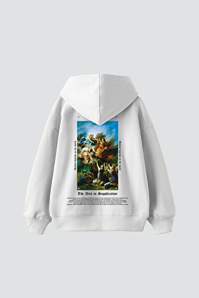 Bak Moda Umetnost je molitva Štampano Oversize kroj Unisex premium bela majic...