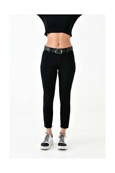 MODA Pantaloni din Gabardină Lycra cu 5 buzunare-negri