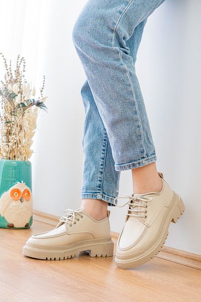 DİVOLYA Pantofi de damă retro bej pentru utilizare zilnică