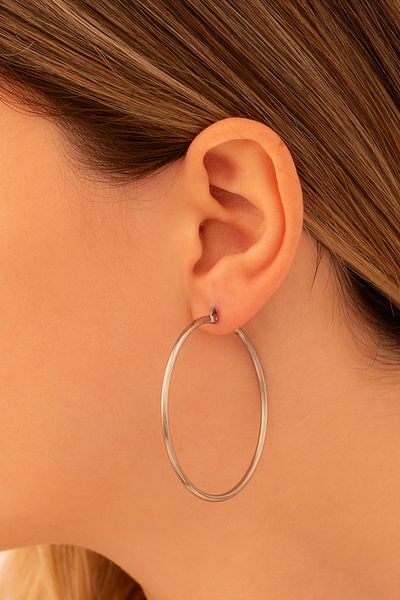 OSMANLI GÜMÜŞ 45mm Hoop Cut Round Steel Women's Earrings - Ottoman Gkpkupekare-Gms