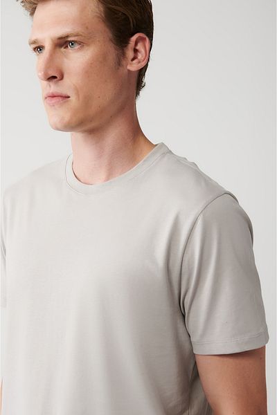 Avva Herren Grau 100% Baumwolle Atmungsaktives T-Shirt mit Rundhalsausschnitt E 001000