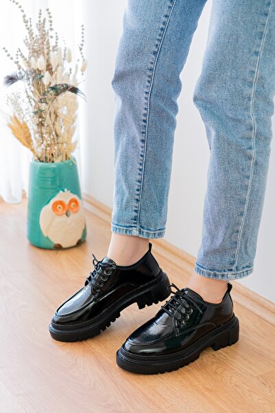 DİVOLYA Ретро чорні шкіряні туфлі-лофери для щоденного використання для жінок