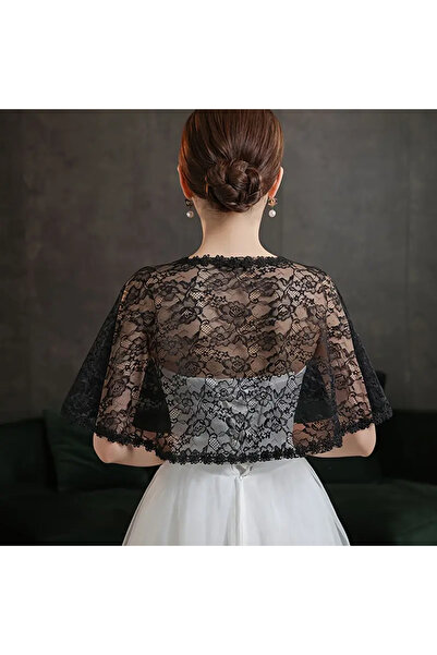 Eva Flore Κομψό μαύρο δαντελένιο σάλι - βραδινό φόρεμα μαύρο δαντελένιο μπολερό