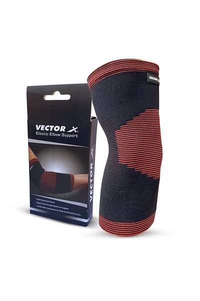 Vector X Moulded Elastic Slip-in Elbow Support (Black/Red, Small) | Material - Elasticized Fabric
