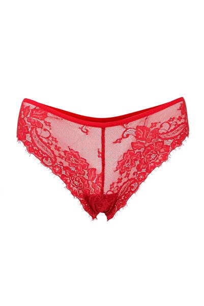 FOURSOLOS 2'li Dantelli Pamuklu Kadın Külot, Kırmızı