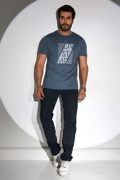 DİVİSTA Tricou cu mânecă scurtă imprimat în față de culoare albastră pentru bărbați
