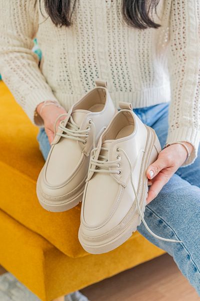 DİVOLYA Pantofi de damă retro bej pentru utilizare zilnică