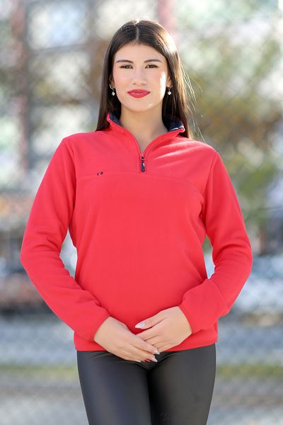 John Borners Women's Red Fleece Shirt - Stand Collar, Half Zip - 7000