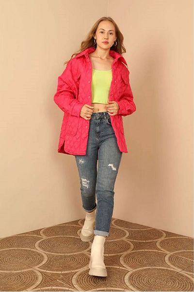 HANs COLLECTION Quilted Fabric Double Sewing Pattern Women's Coat-Fuchsia