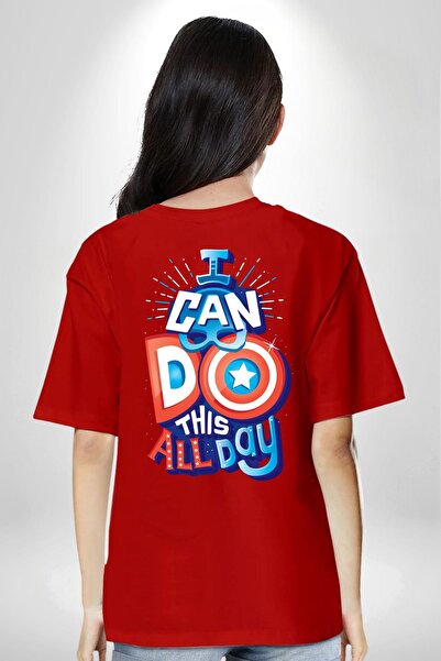 Angemiel Red Oversize Captain America T-Shirt - Men's and Women's, Front and Back Print, I Can Do It All Day
