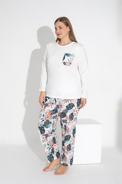 ModaLeaf Ecru Color Long Sleeve Floral Print Pajamas Set 103