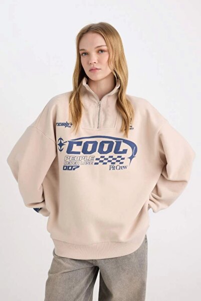 DeFacto D7565 Coool Oversize Half Zip Sweatshirt