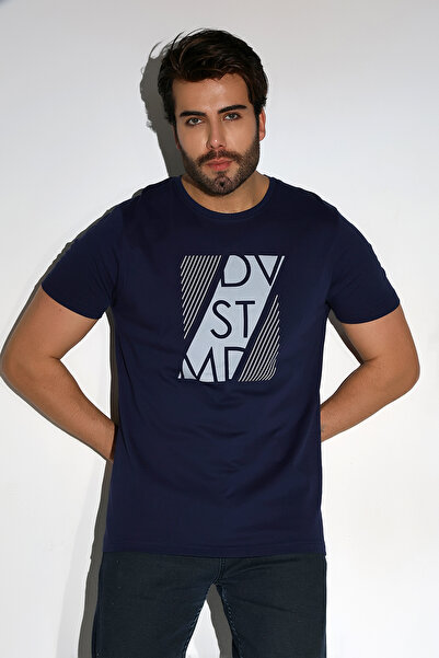 DİVİSTA Ανδρικό κοντομάνικο μπλουζάκι σε μπλε ναυτικό χρώμα μπροστά