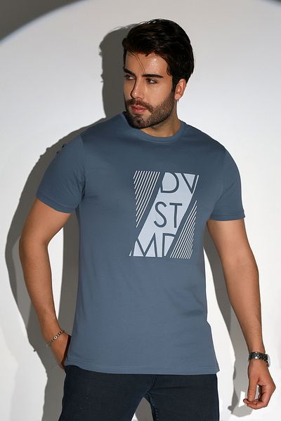 DİVİSTA Tricou cu mânecă scurtă imprimat în față de culoare albastră pentru bărbați